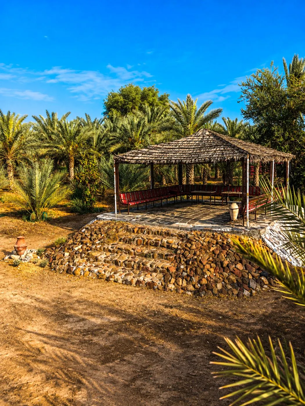 A shaded majlis among the palms